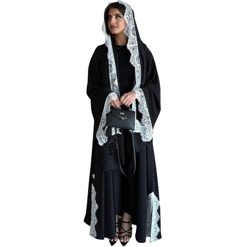 Summer New Sweet Lace Trim Polka Dot Printed Robe Cardigan With Headscarf Brand: aeac