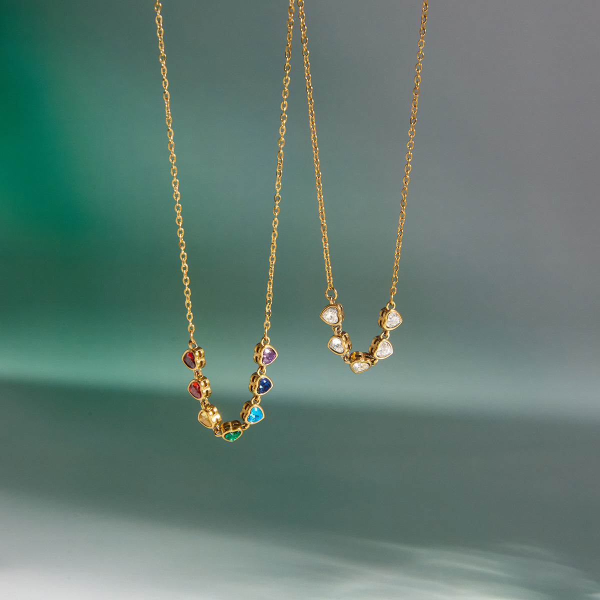 Spring Summer Vacation Jewelry Titanium Steel Colorful Zircon Necklace Light Luxury Brand: aeac