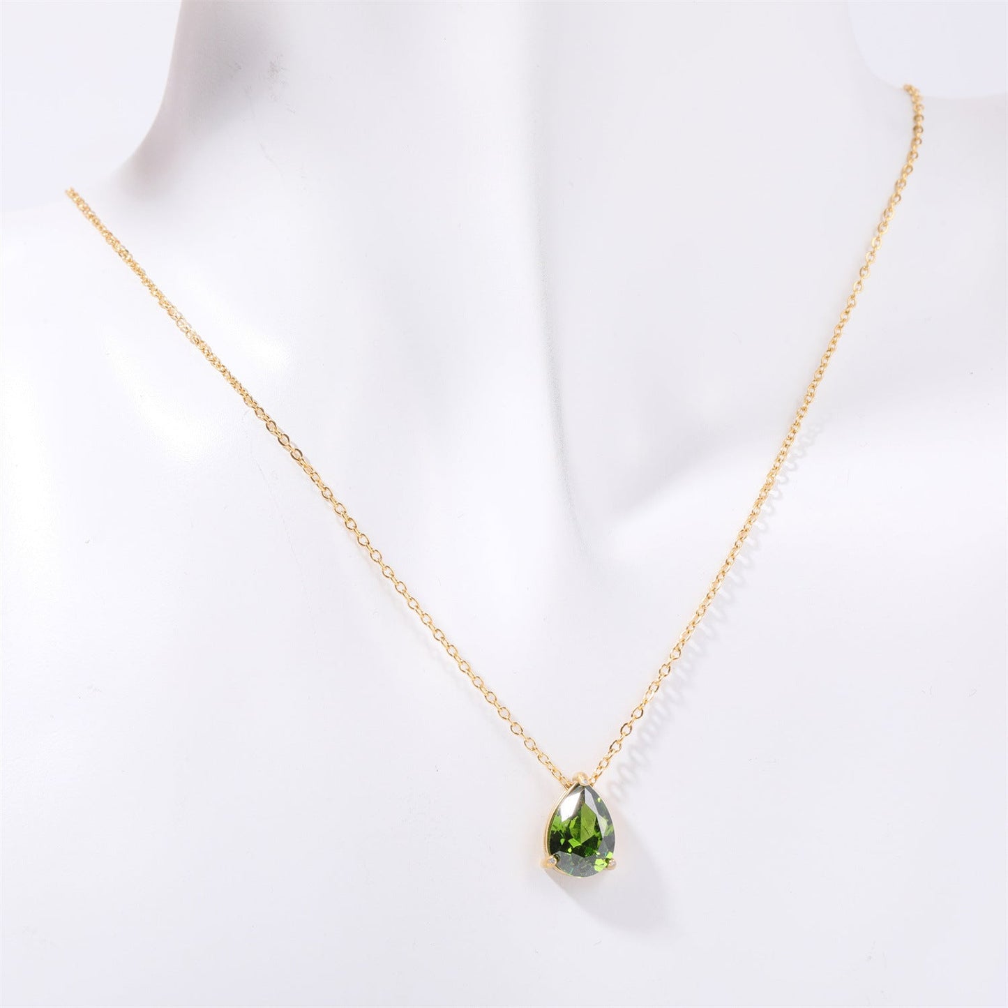Pear-shaped Water Drop Zircon Birthstones Necklace Vacuum Plating 18K Real Gold Necklace In Furnace Brand: aeac
