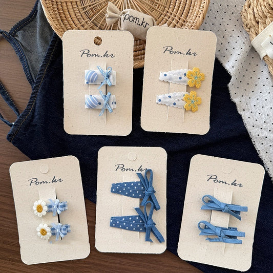 New Children's Denim Handmade Flower Polka Dot Bow Barrettes Brand: aeac