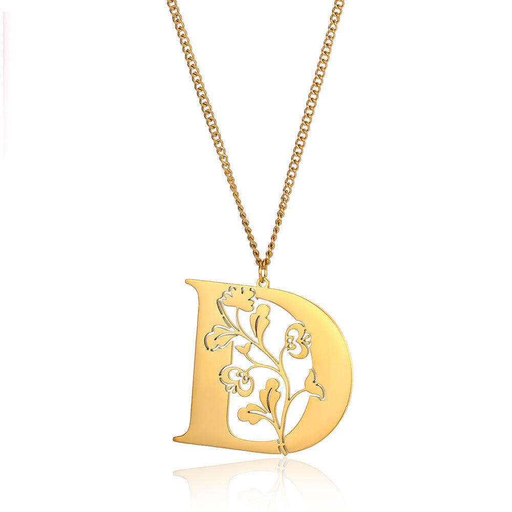 Stainless Steel 26 English Flower Letter Necklace Brand: aeac