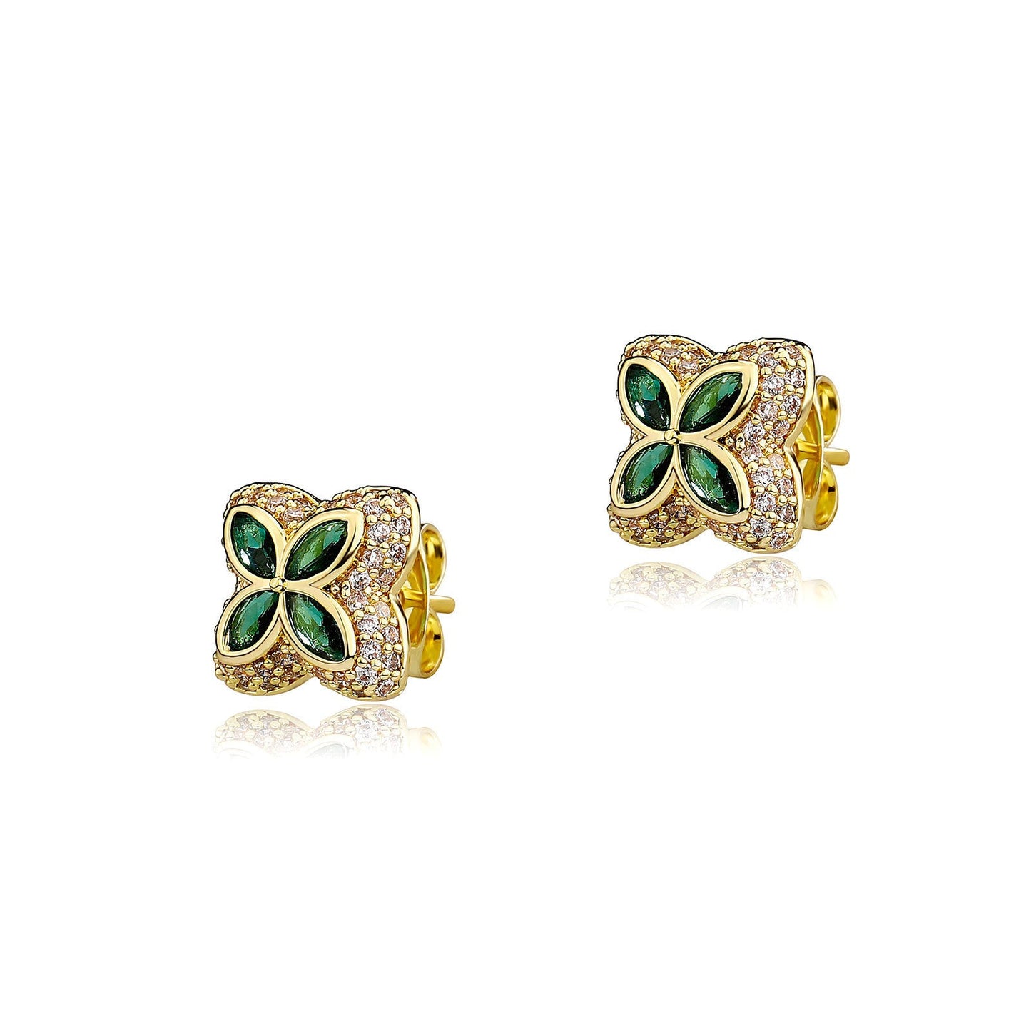 Four-Leaf Clover Full Diamond Inlaid Ear Studs Simple Earrings Brand: aeac