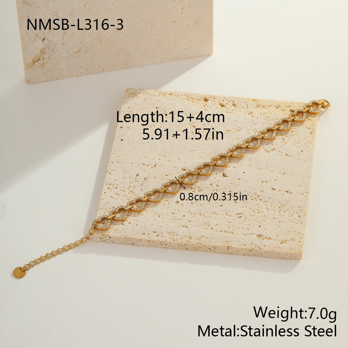Color-Protecting Stainless Steel Round Heart Zircon Bracelet Brand: aeac