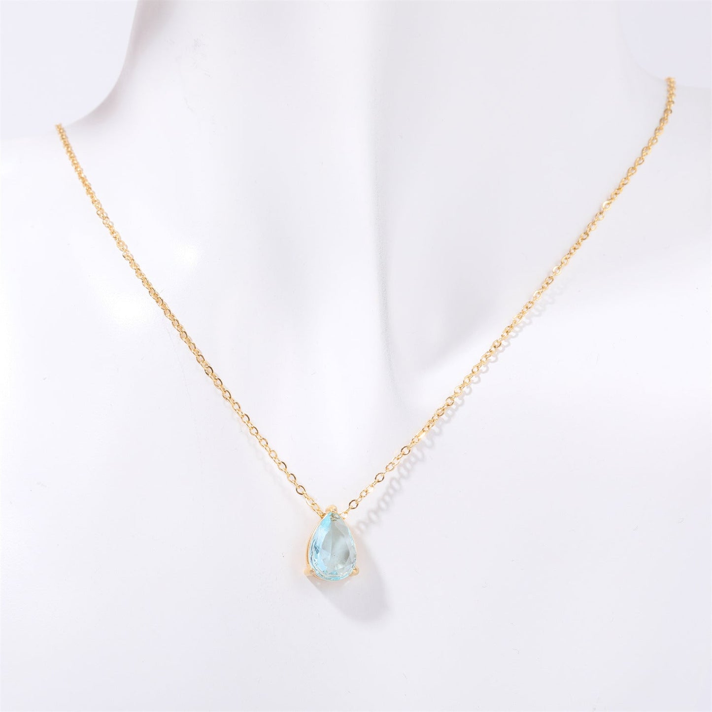 Pear-shaped Water Drop Zircon Birthstones Necklace Vacuum Plating 18K Real Gold Necklace In Furnace Brand: aeac