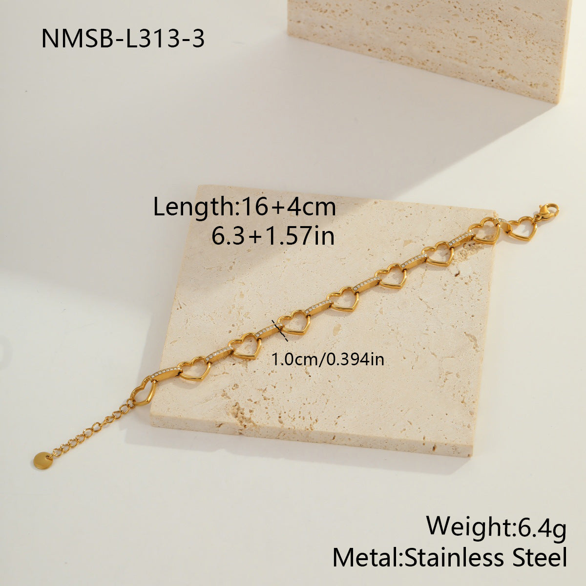 Color-Protecting Stainless Steel Round Heart Zircon Bracelet Brand: aeac