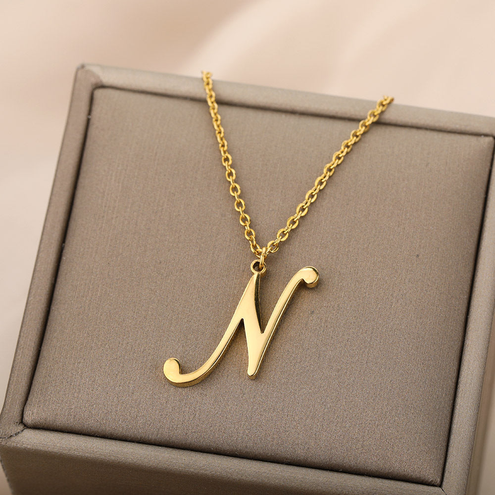 Stainless Steel 26 English Letter Necklace Brand: aeac