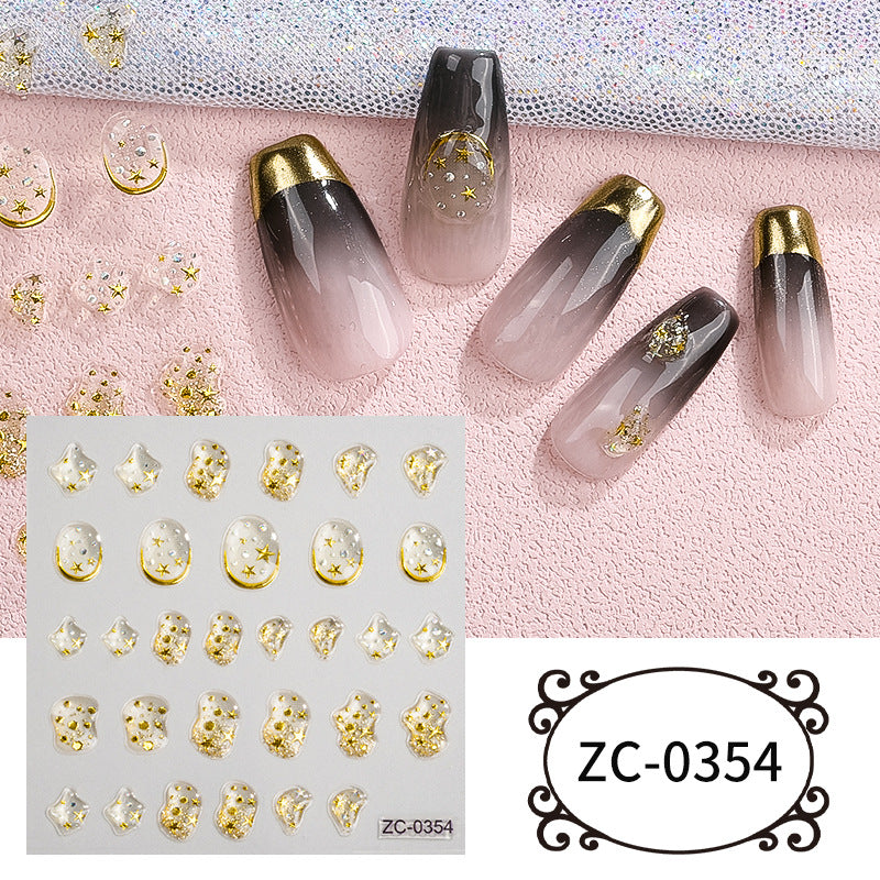 Semi-Transparent Heart-shaped Gold-Stamped Embossed Nail Stickers Brand: aeac
