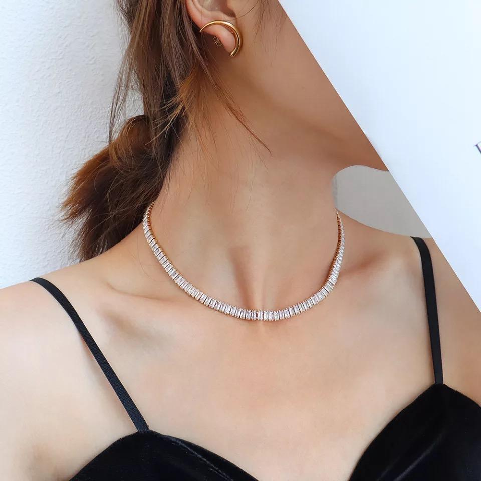 Zircon Tennis Chain Real Gold Plating OT Buckle Necklace Brand: aeac