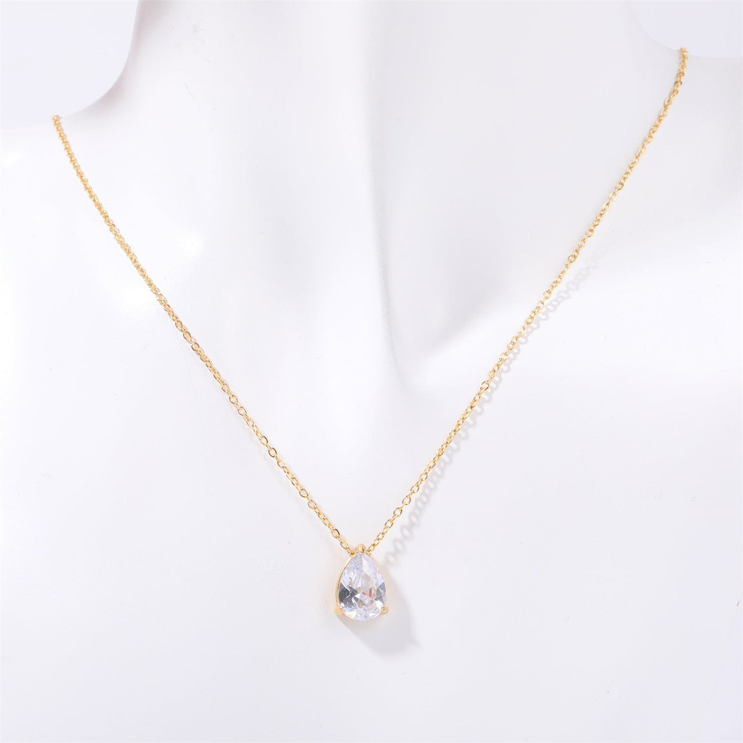 Pear-shaped Water Drop Zircon Birthstones Necklace Vacuum Plating 18K Real Gold Necklace In Furnace Brand: aeac