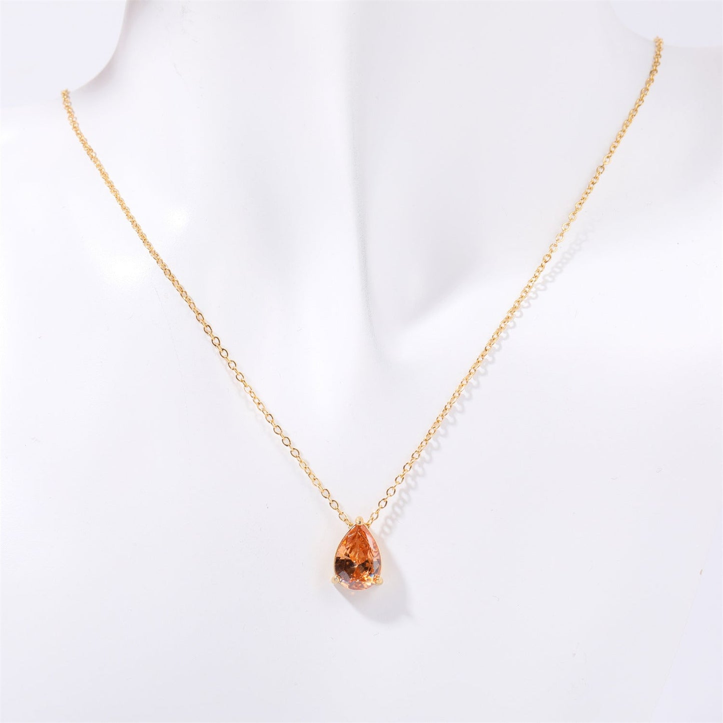 Pear-shaped Water Drop Zircon Birthstones Necklace Vacuum Plating 18K Real Gold Necklace In Furnace Brand: aeac
