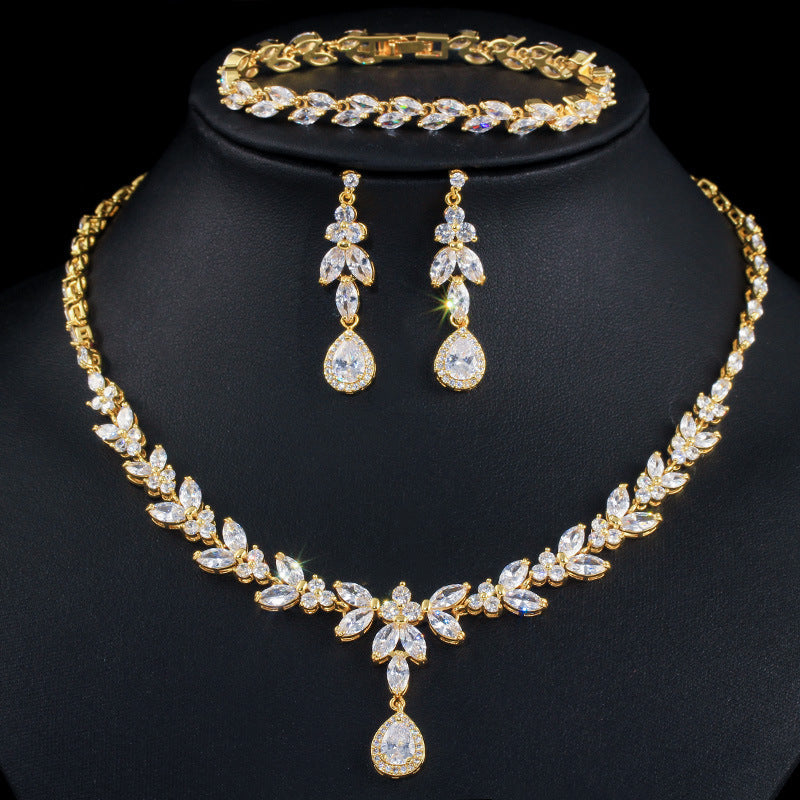 Zircon Necklace Earrings Bracelet Three Piece Set Brand: aeac