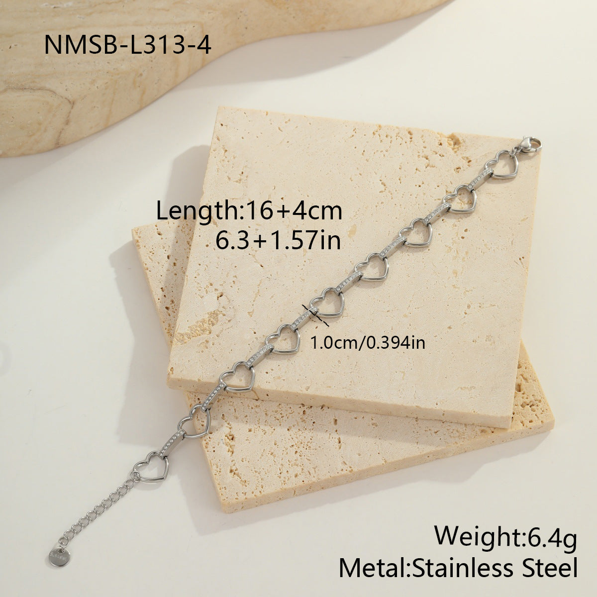 Color-Protecting Stainless Steel Round Heart Zircon Bracelet Brand: aeac