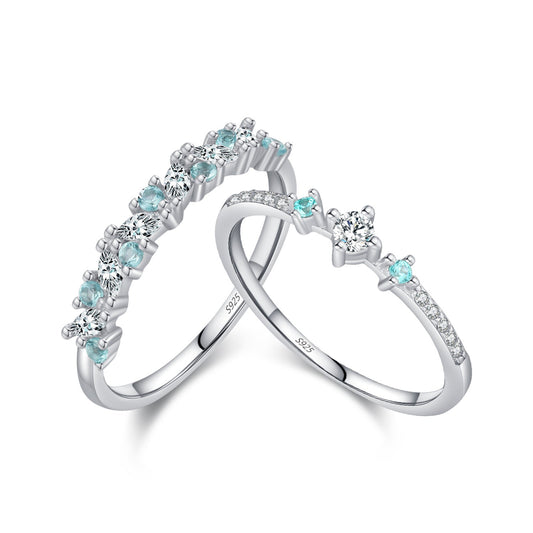 S925 Sterling Silver Temperamental Contrast Color Shining Row Diamond Ring Brand: aeac
