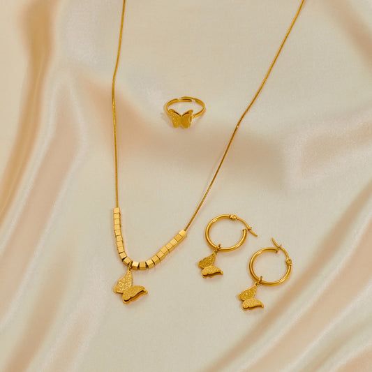 Stainless Steel Jewelry Set Necklace Earrings Ring Three-piece Set Brand: aeac