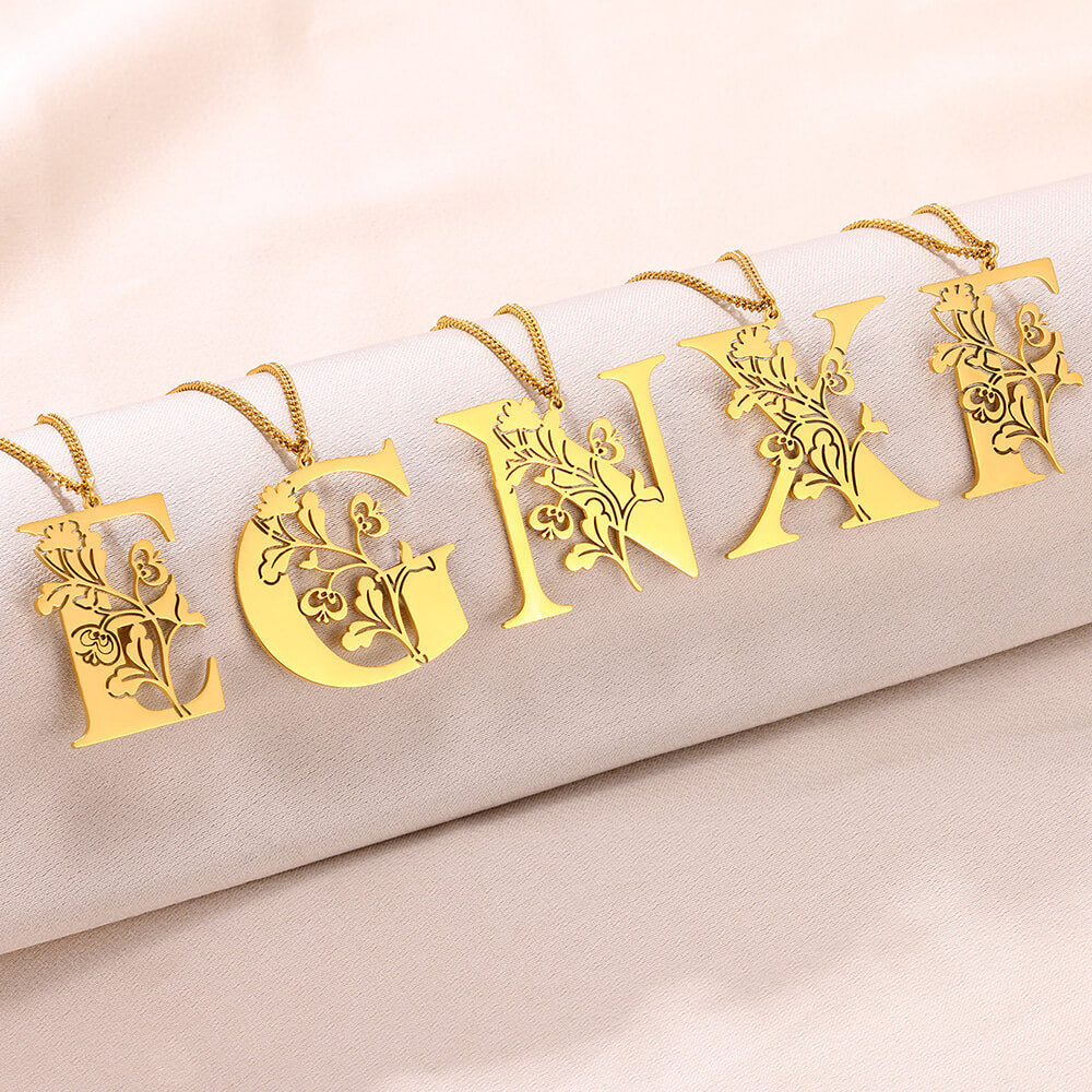 Stainless Steel 26 English Flower Letter Necklace Brand: aeac