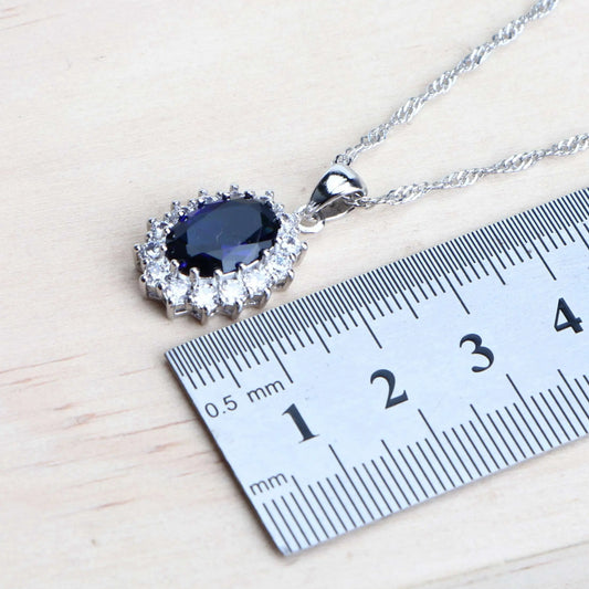 Silver 925 Women Bridal Jewelry Sets Blue Zirconia Costume Brand: aeac