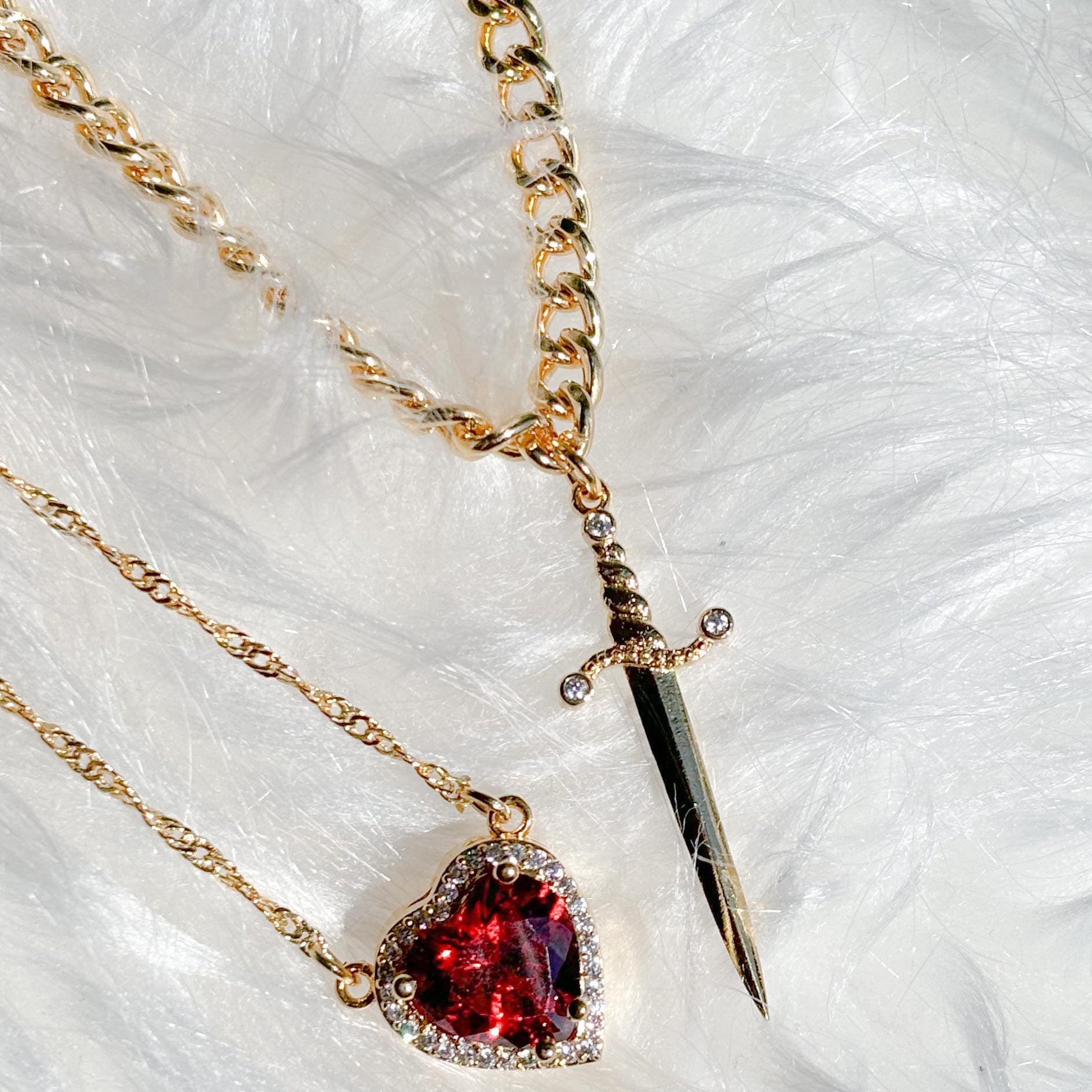 Heart Dagger Couple Necklace – Gothic Punk Red Rhinestone Gift Brand: aeac
