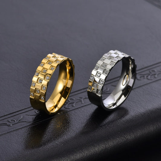 Neutral-style Titanium Steel Ring With A Checkered Zircon Inlay Brand: aeac