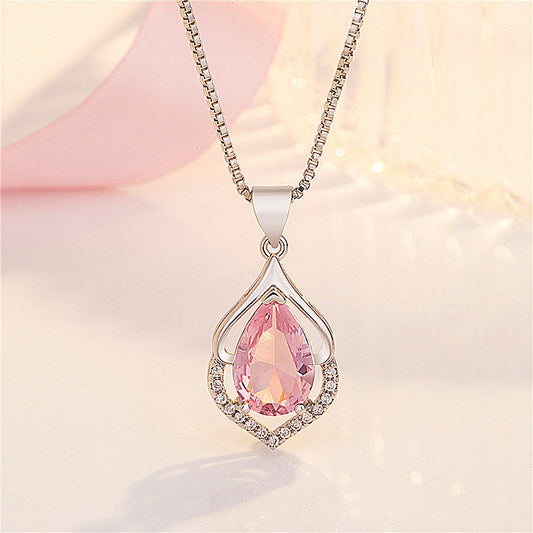 European And American Style New Colored Gems Water Drop Pendant Clavicle Chain Brand: aeac