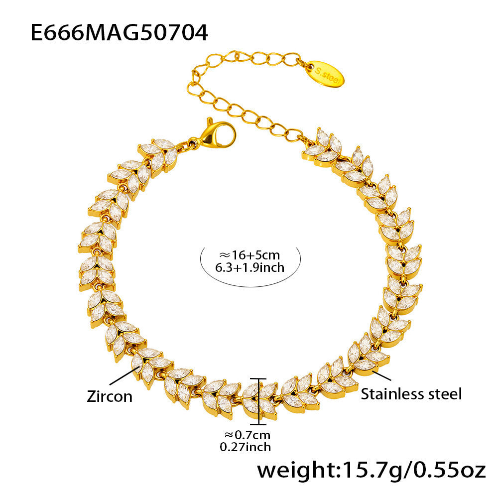 European And American Instagram-style Stainless Steel 5A Zirconia Four-leaf Clover Full Diamond Bracelet Brand: aeac