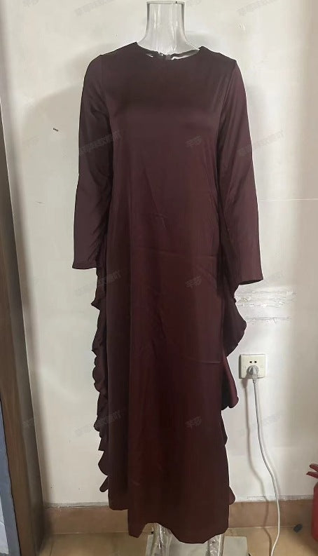 Solid-color Round-neck Ruffled Elegant Womens Dress Brand: aeac