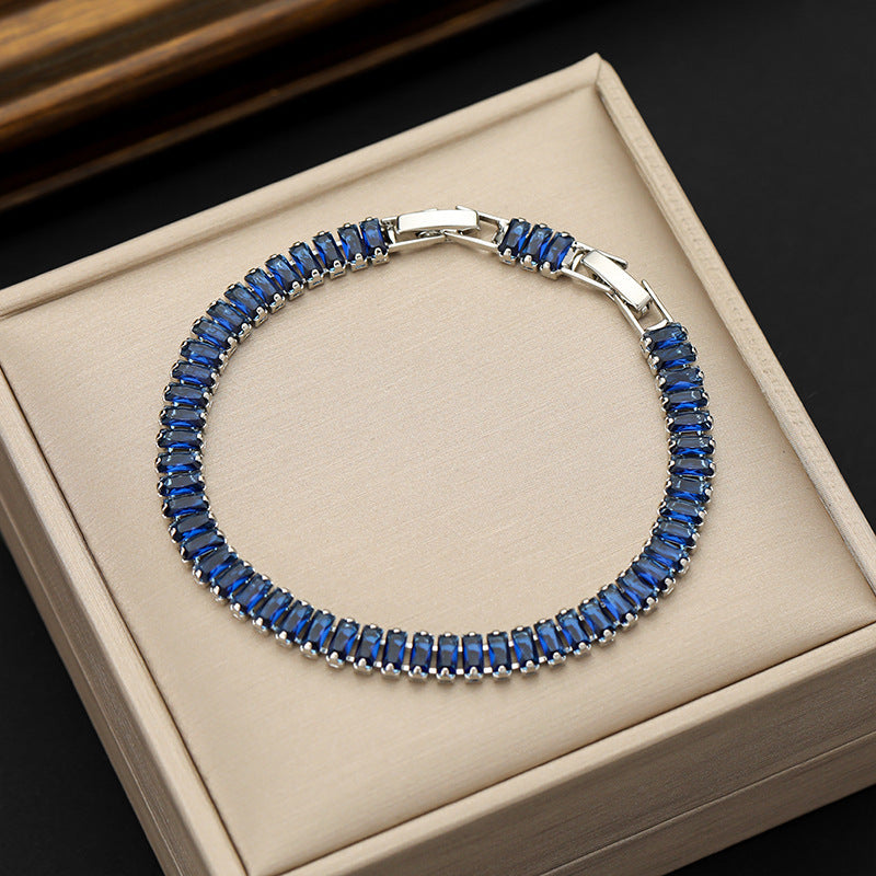 Rectangular Zircon Bracelet Extended Buckle Adjustable Length Tennis Chain Brand: aeac