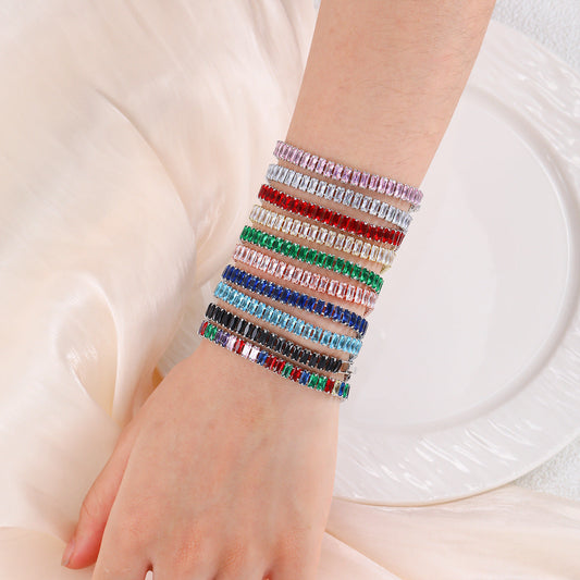 Rectangular Zircon Bracelet Extended Buckle Adjustable Length Tennis Chain Brand: aeac