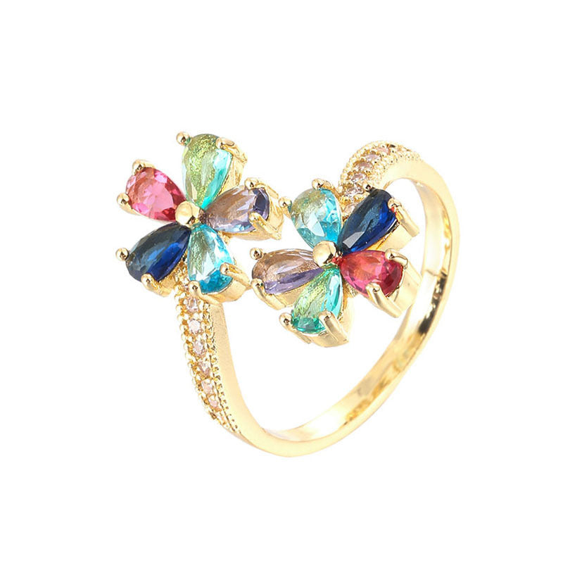 Fashion Color Zircon Flower Shape Ring Brand: aeac