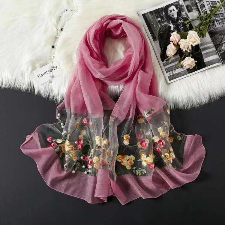 Elegant Versatile Embroidered Silk Scarf For Women Thin Brand: aeac