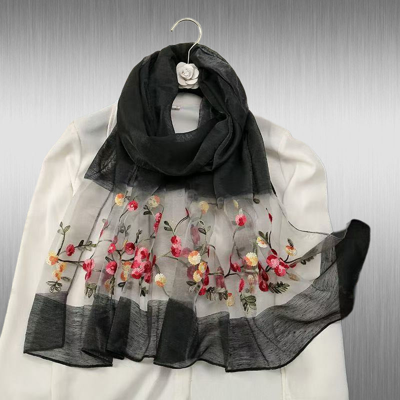 Elegant Versatile Embroidered Silk Scarf For Women Thin Brand: aeac