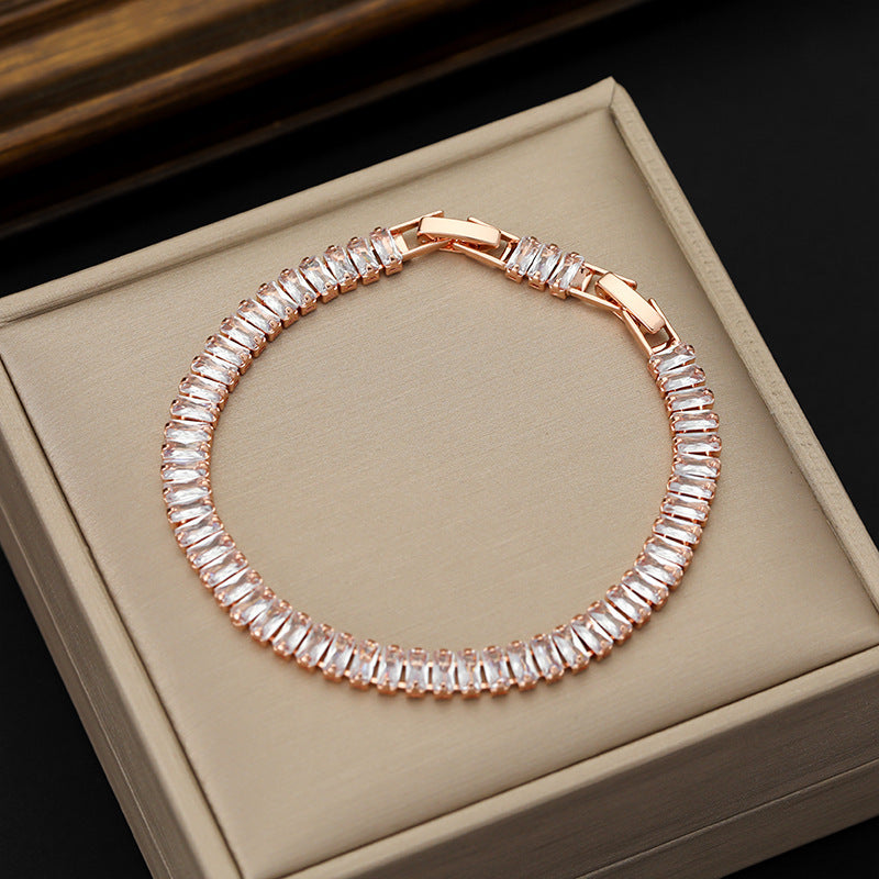 Rectangular Zircon Bracelet Extended Buckle Adjustable Length Tennis Chain Brand: aeac