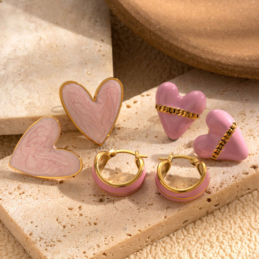 Titanium Steel Oil Painting Heart-shaped Round Stainless Steel Earrings Brand: aeac