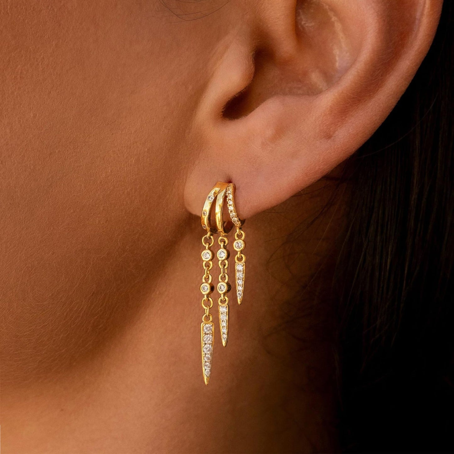 Brass Genuine Gold Electroplated Chain Tassel Ear Ring Brand: aeac