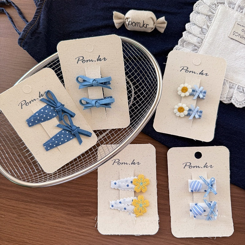 New Children's Denim Handmade Flower Polka Dot Bow Barrettes Brand: aeac