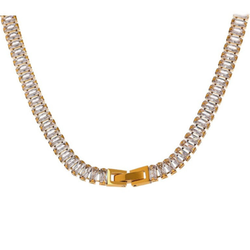 Zircon Tennis Chain Real Gold Plating OT Buckle Necklace Brand: aeac