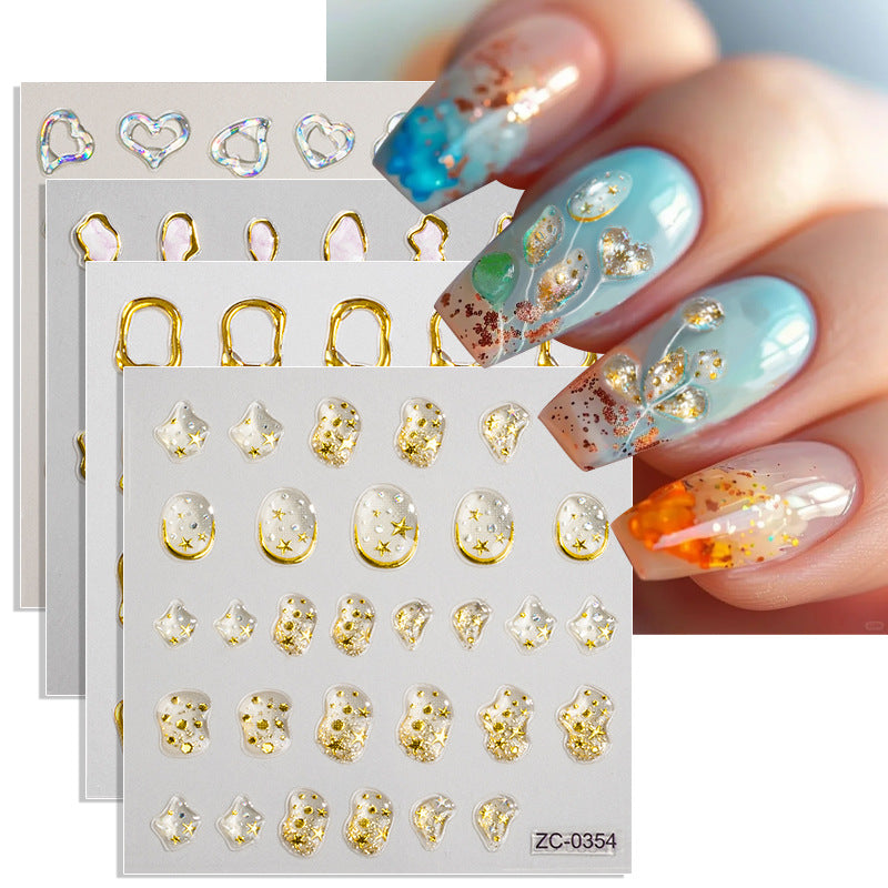 Semi-Transparent Heart-shaped Gold-Stamped Embossed Nail Stickers Brand: aeac