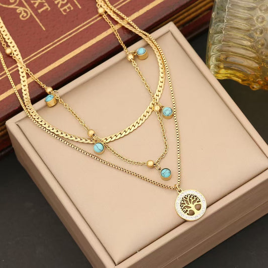 Fashion Multi-layer Stainless Steel Necklace Gold-plated Retro High-grade Brand: aeac