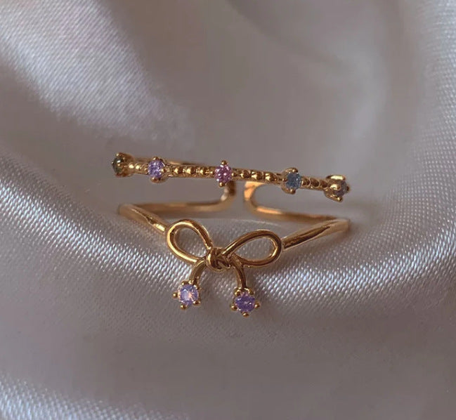 Retro Pink Heart Butterfly Flower Ring – Cute Multi-Element Open Design Brand: aeac