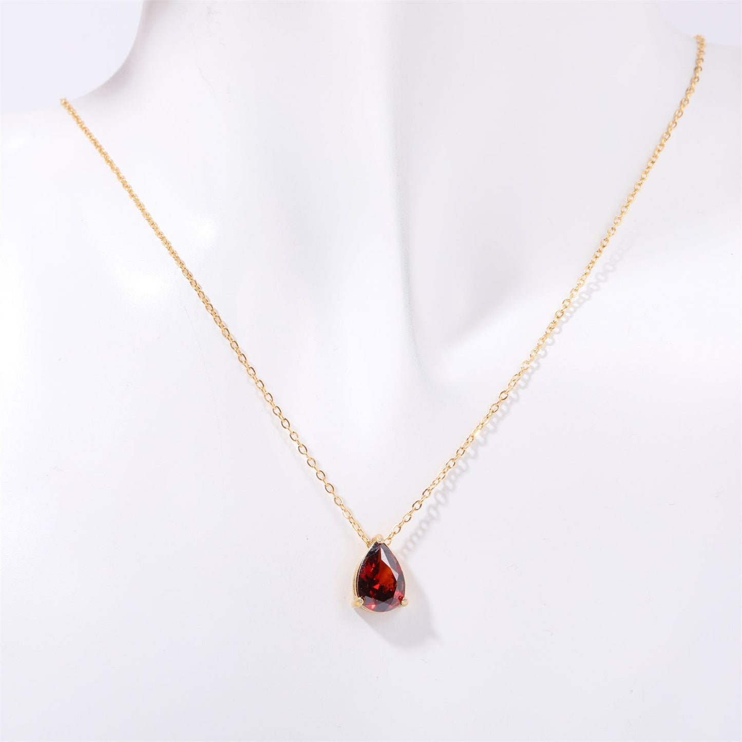 Pear-shaped Water Drop Zircon Birthstones Necklace Vacuum Plating 18K Real Gold Necklace In Furnace Brand: aeac