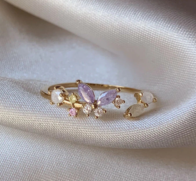 Retro Pink Heart Butterfly Flower Ring – Cute Multi-Element Open Design Brand: aeac