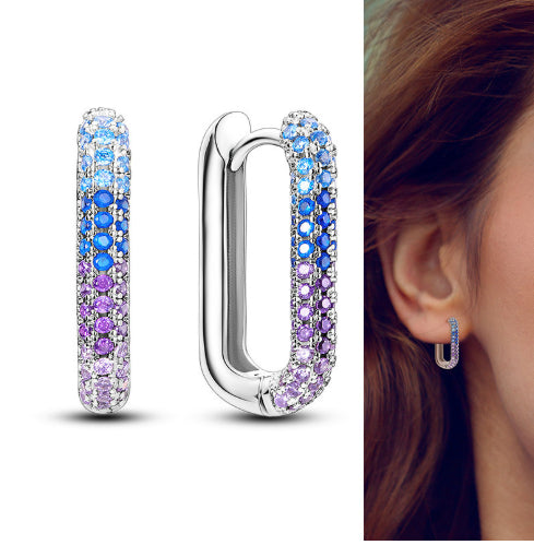 S925 Silver Single Fashion Micro-Inlaid Zircon Earrings Geometric Square Earrings Personality Trendy Simple Female Earrings Brand: aeac