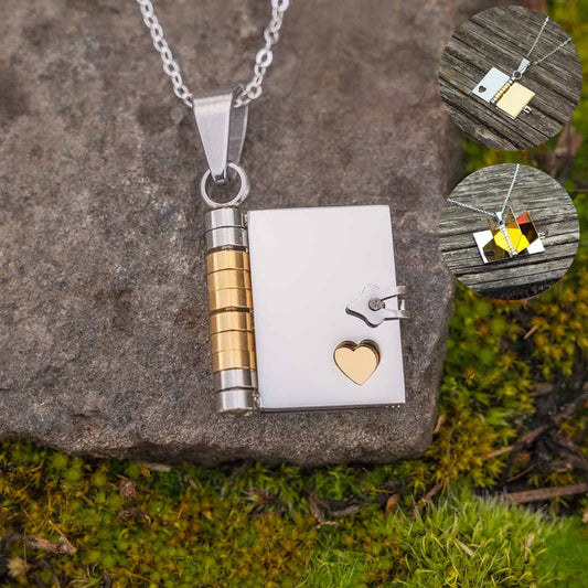 Stainless Steel Couple Love Open And Close Book Necklace Brand: aeac