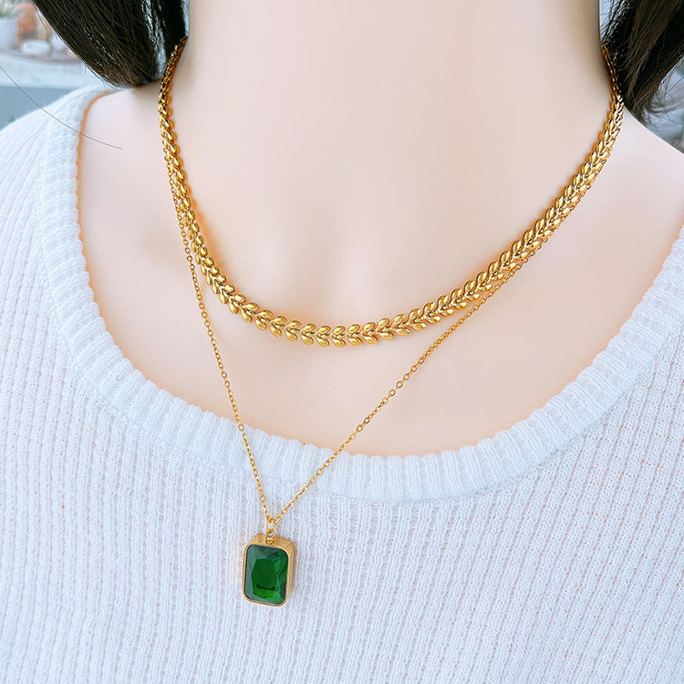 Women's Emerald Double-layer Wheat Lvzuan Necklace Earrings Brand: aeac