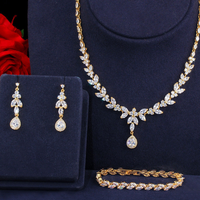 Zircon Necklace Earrings Bracelet Three Piece Set Brand: aeac