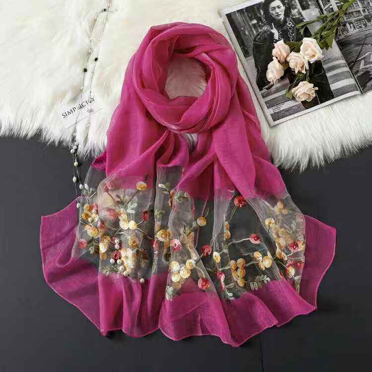 Elegant Versatile Embroidered Silk Scarf For Women Thin Brand: aeac