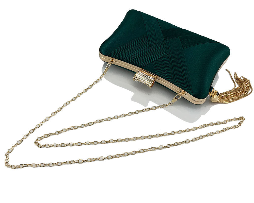 Fringed Metal Braided Diamond Buckle Banquet Evening Clutch Shoulder Bag Brand: aeac