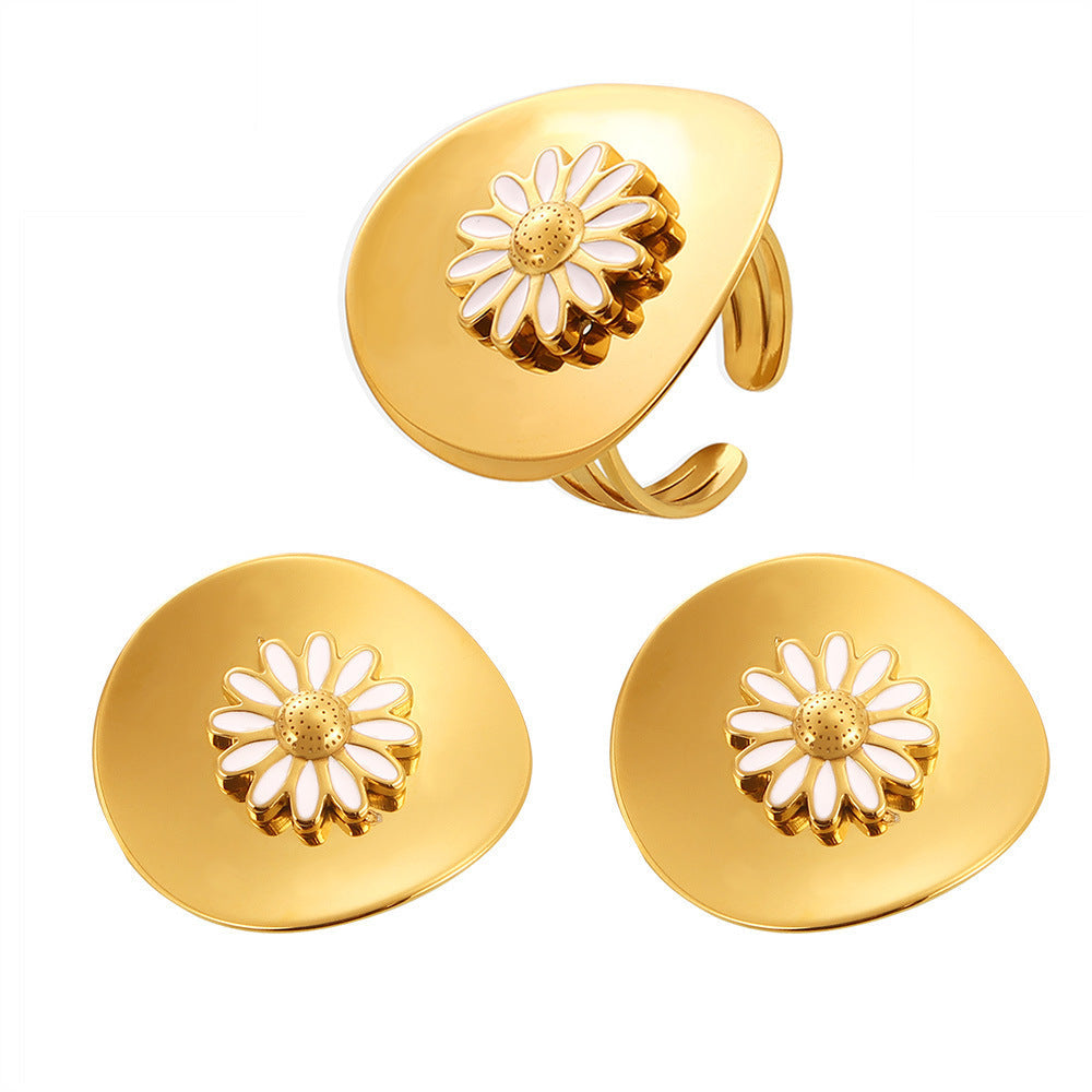 European And American Dripping Oil Little Daisy Rings Ear Studs Brand: aeac