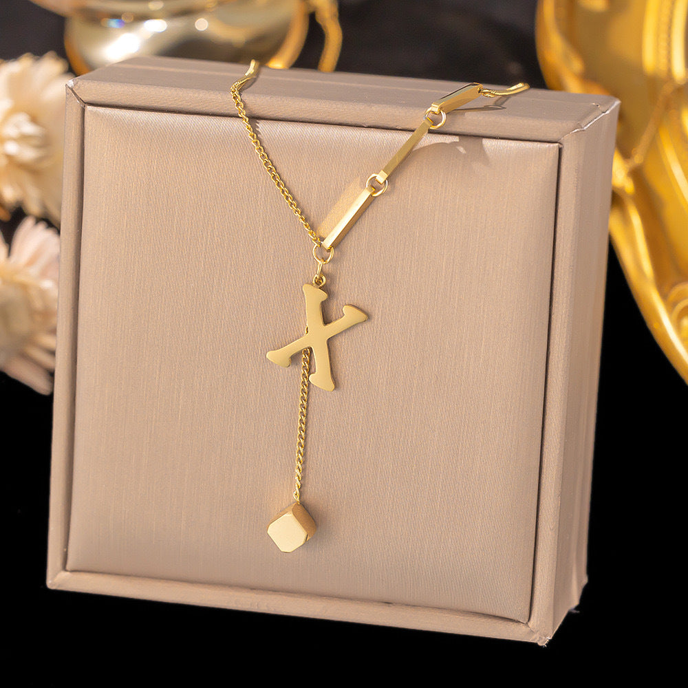 Necklace Ornament Titanium Steel Tassel 26 Letters Female Small Square Pendant Graceful Personality Jewelry Brand: aeac