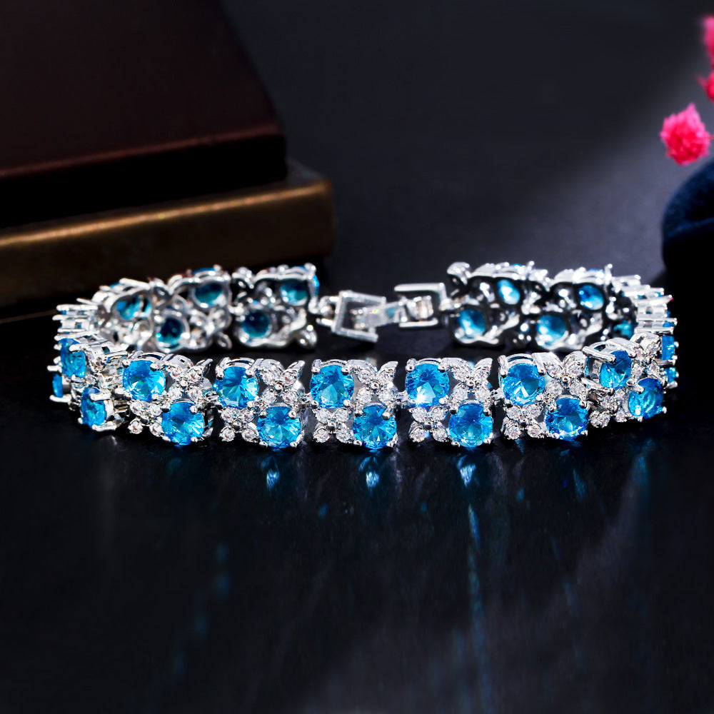 European And American Fashion Refined Zircon Bracelet Micro-inlaid Sapphire Rhinestone Brand: aeac