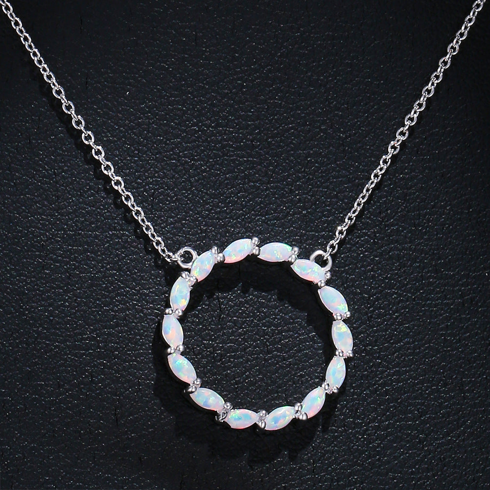 Platinum Opal Circle Pendant Necklace Lady Brand: aeac